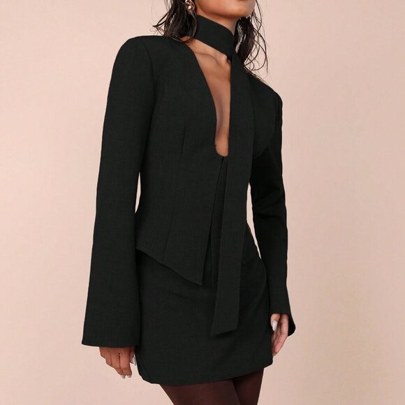 Black Casual Women's Long Sleeve Jacket & Pencil Skirt coord set - Picture 4 of 7